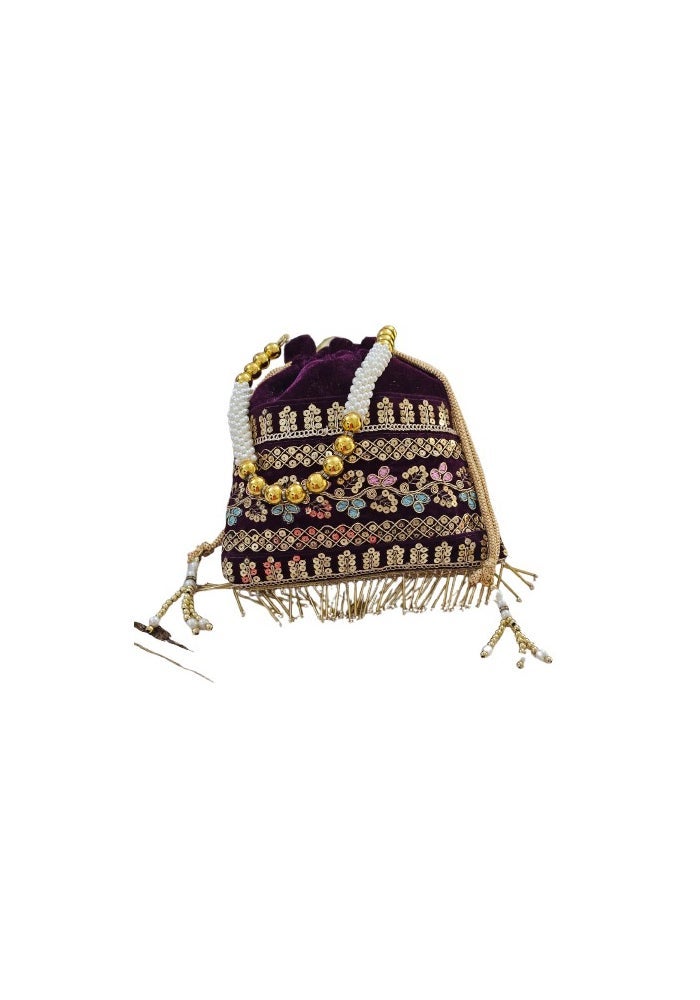 SuneshCreation Ethnic Potli Handbag with Beaded Handle for Women - Image 2